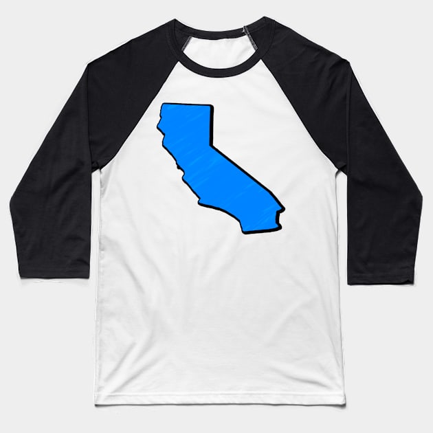 Bright Blue California Outline Baseball T-Shirt by Mookle